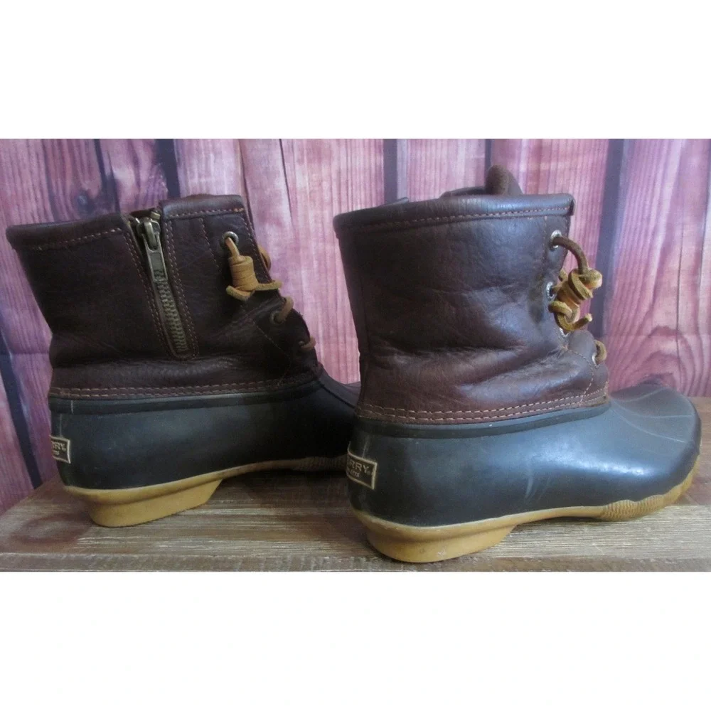 Sperry Women's Saltwater Duck Boots Brown Leather Waterproof Rain Size 9 M